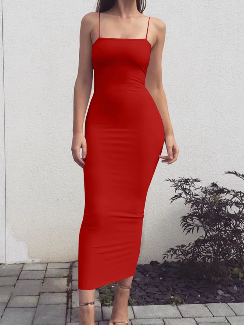 2025 New Spring Summer Women'S High Elastic Sleeveless Backless Dress Long Sling Dresses Club Sexy Suspender Dress