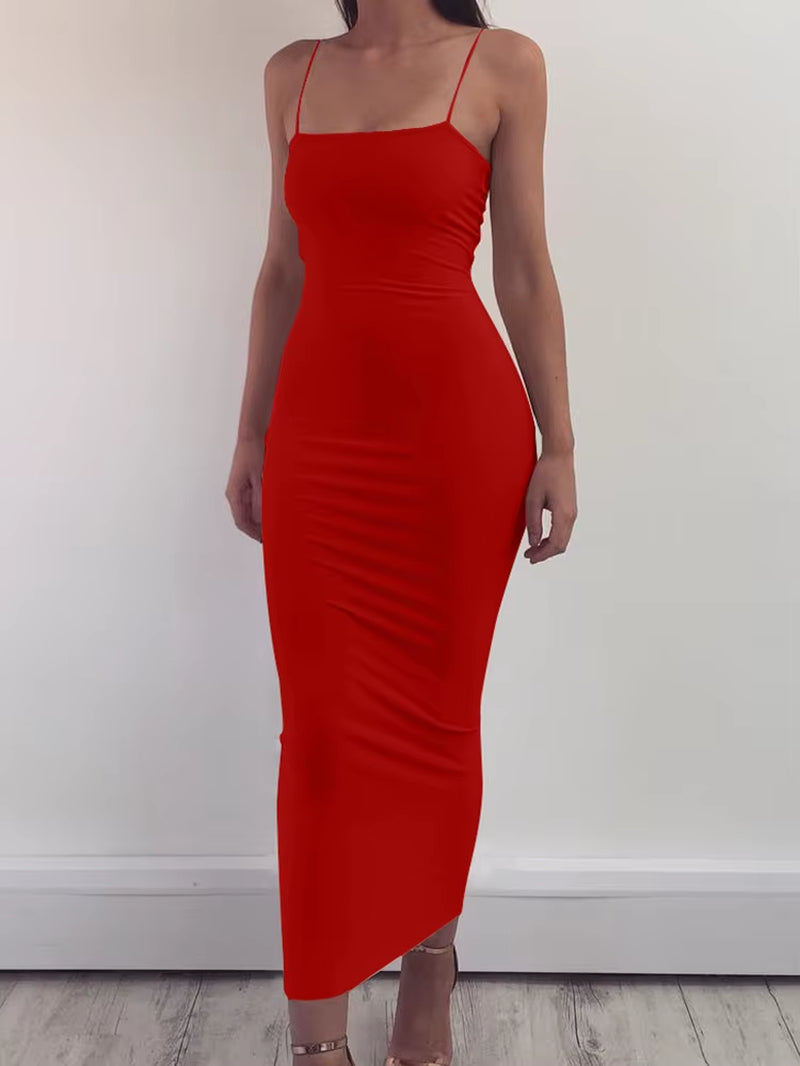 2025 New Spring Summer Women'S High Elastic Sleeveless Backless Dress Long Sling Dresses Club Sexy Suspender Dress
