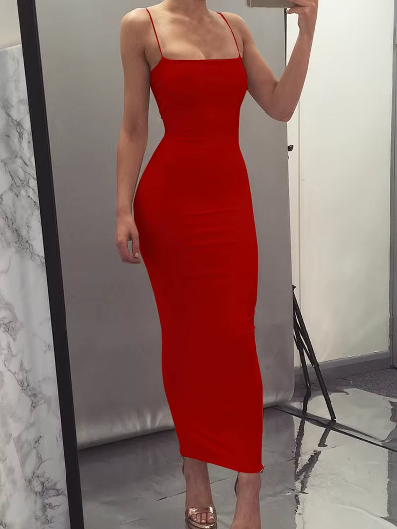 2025 New Spring Summer Women'S High Elastic Sleeveless Backless Dress Long Sling Dresses Club Sexy Suspender Dress