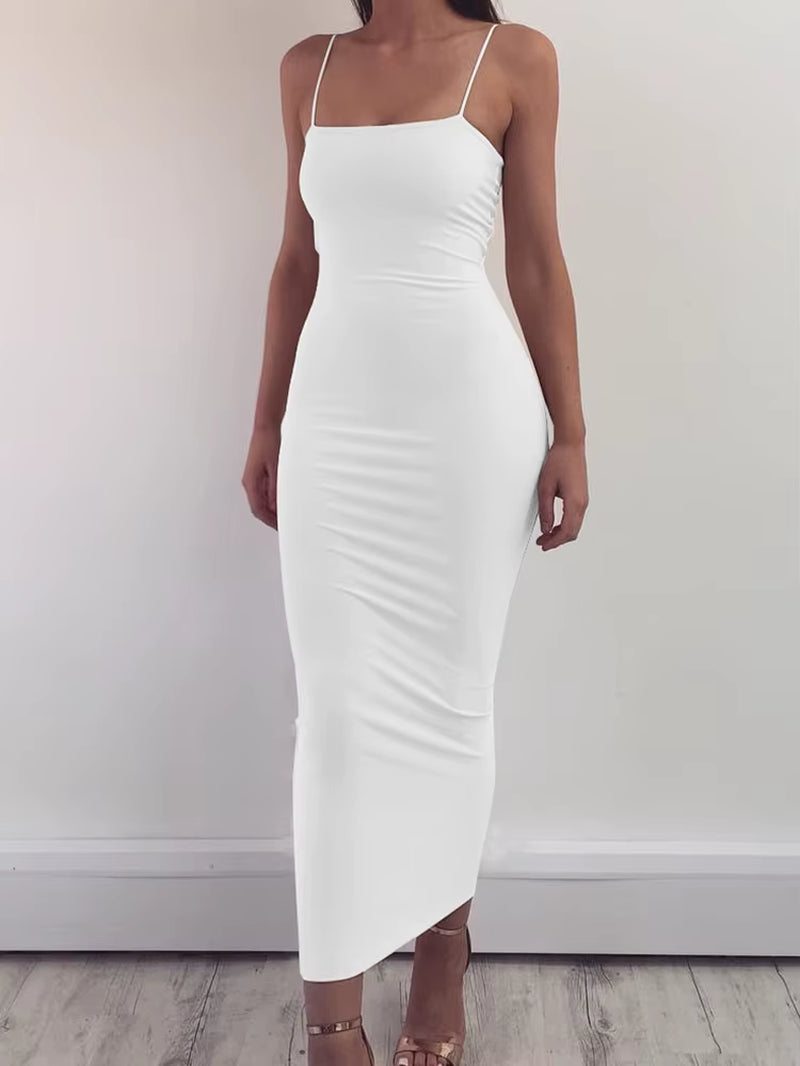 2025 New Spring Summer Women'S High Elastic Sleeveless Backless Dress Long Sling Dresses Club Sexy Suspender Dress