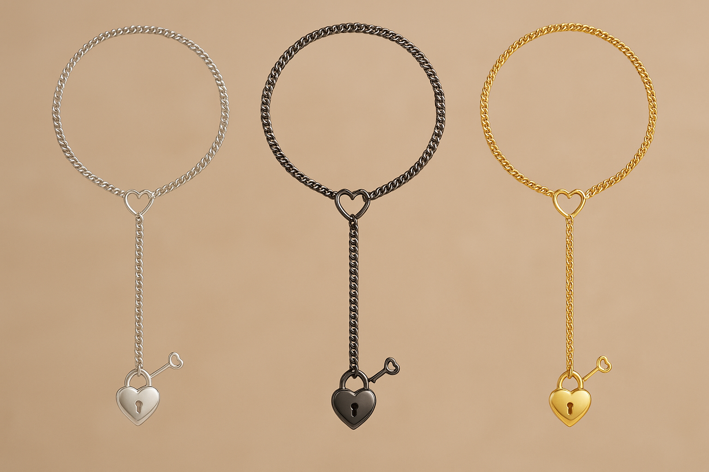 Adjustable Heart O-Ring Punk Rock Cuban Chain Necklace