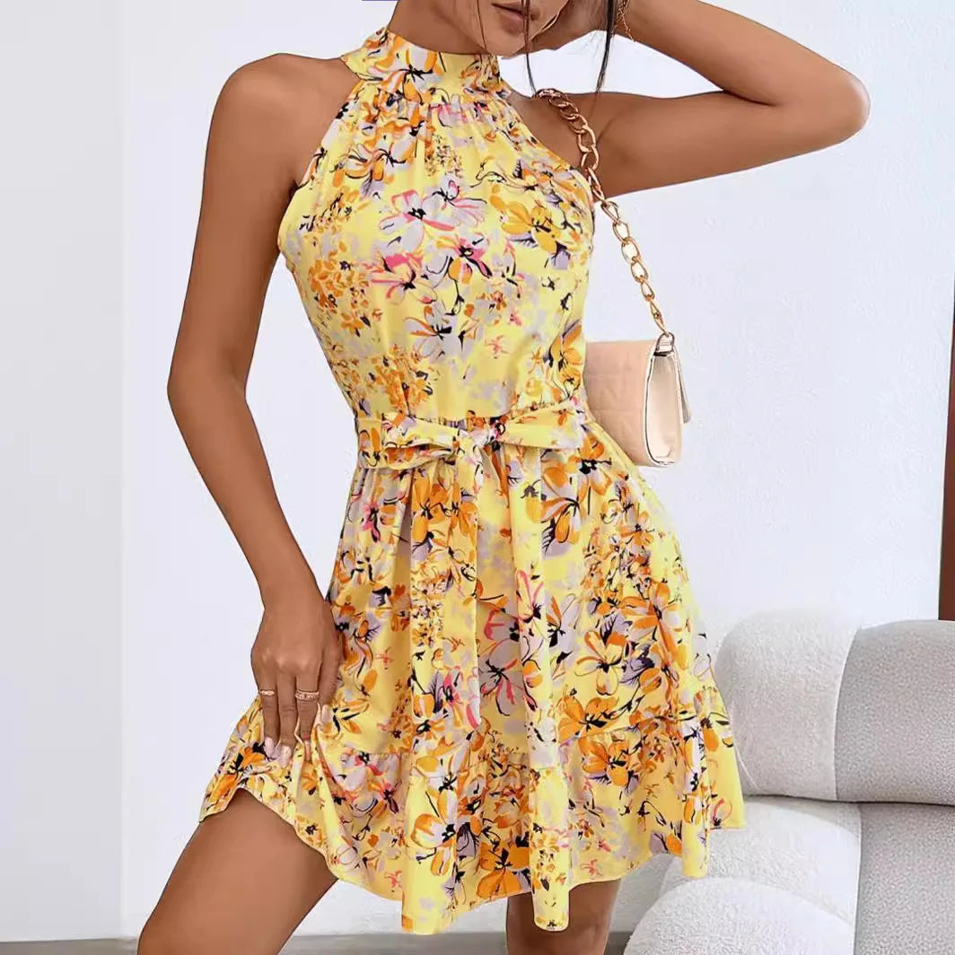 Womens Short Dress Straight None Office Lady Sleeveless Strapless Floral Summer Dresses 2025 Woman Discount