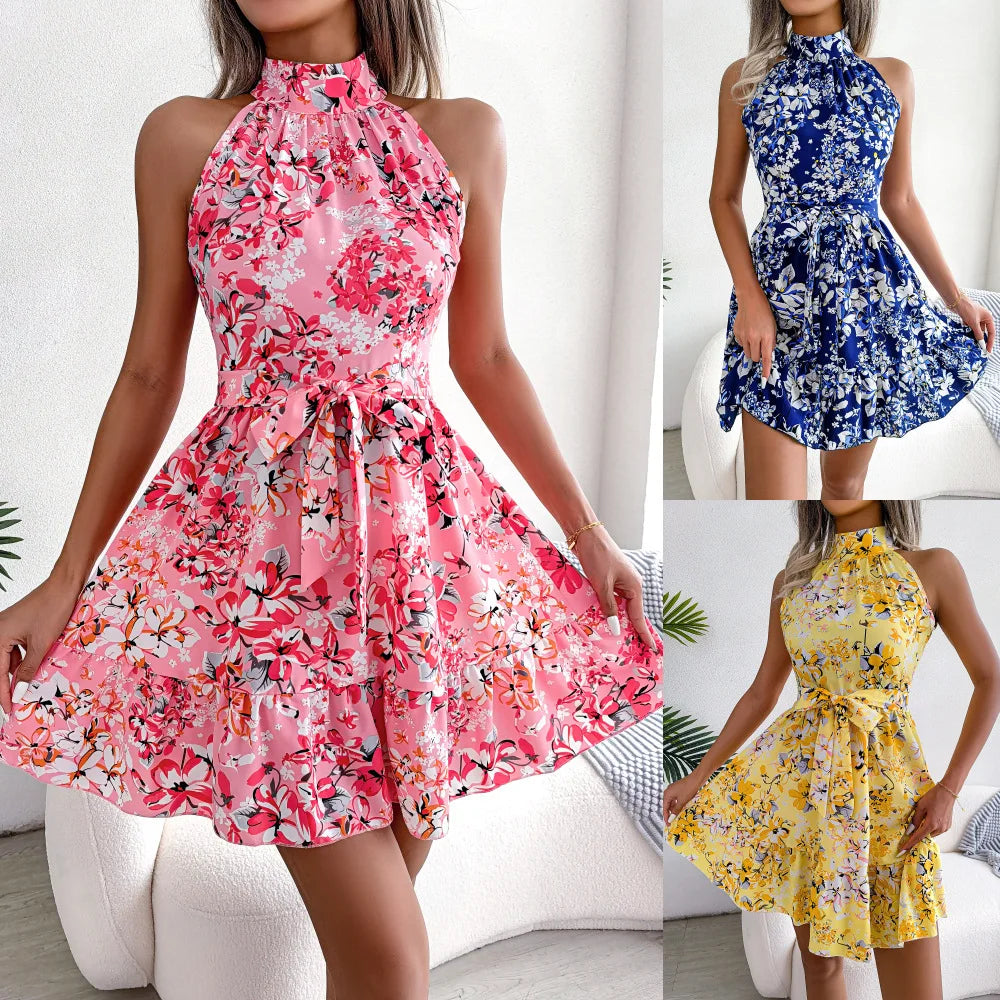 Womens Short Dress Straight None Office Lady Sleeveless Strapless Floral Summer Dresses 2025 Woman Discount