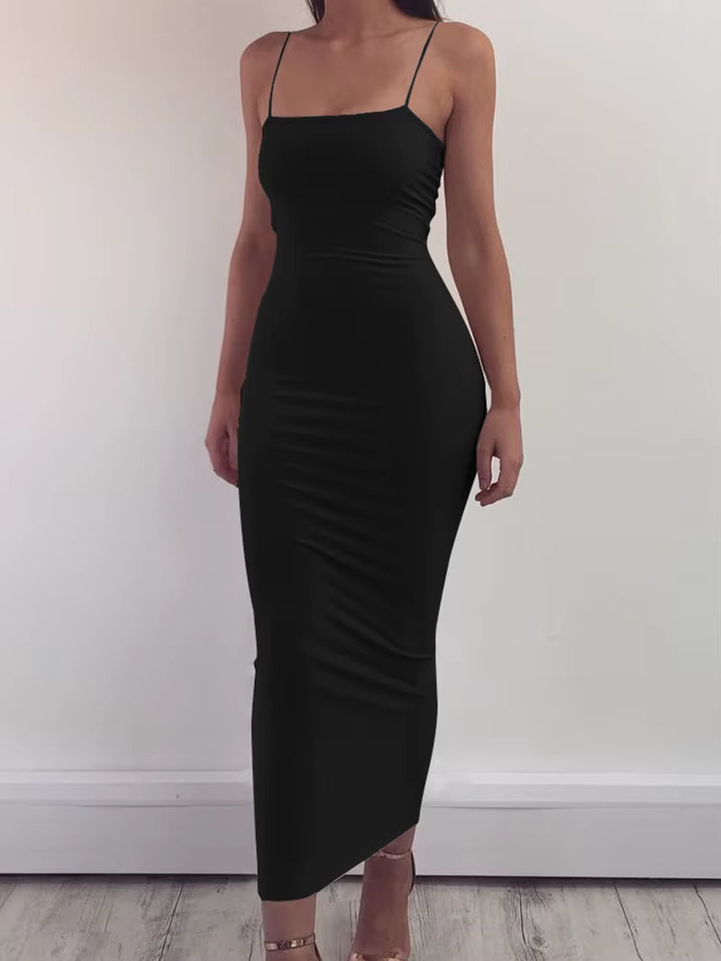 2025 New Spring Summer Women'S High Elastic Sleeveless Backless Dress Long Sling Dresses Club Sexy Suspender Dress