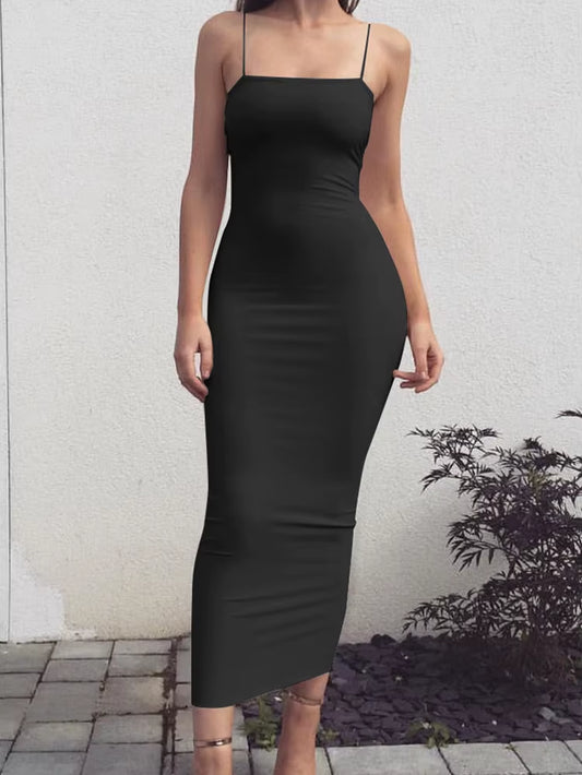 2025 New Spring Summer Women'S High Elastic Sleeveless Backless Dress Long Sling Dresses Club Sexy Suspender Dress
