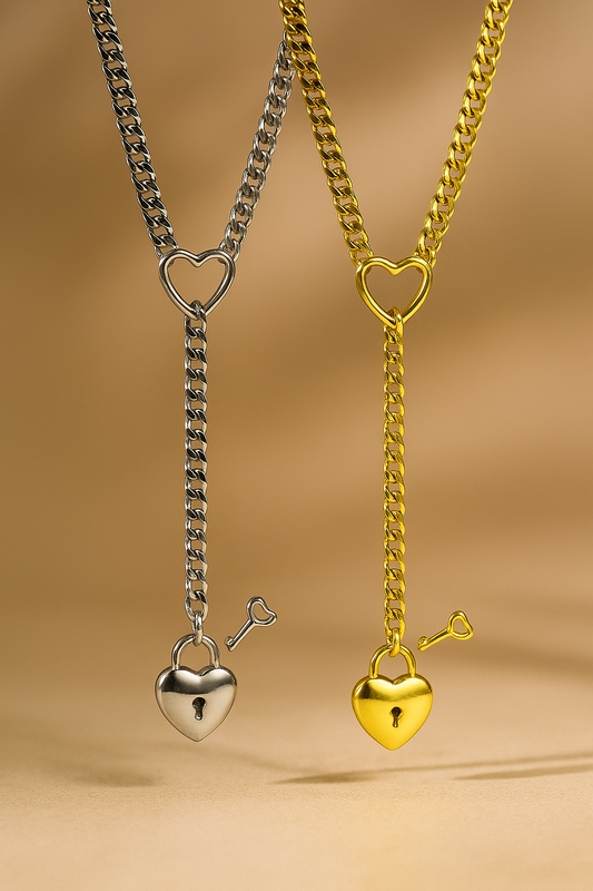 Adjustable Heart O-Ring Punk Rock Cuban Chain Necklace