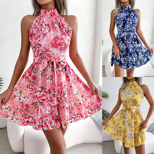 Womens Short Dress Straight None Office Lady Sleeveless Strapless Floral Summer Dresses 2025 Woman Discount